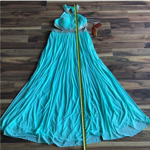 Blue beaded Halter Maxi Gown - Picture 12 of 15